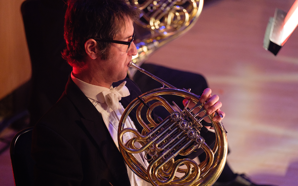 Hornist Carsten William in performance.