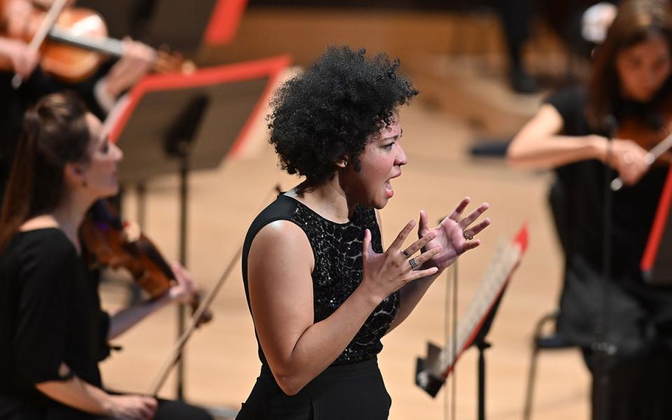 Julia Bullock performing with the Philharmonia at Royal Festival Hall